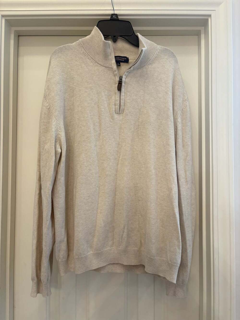 Roundtree & Yorke Men's Beige Quarter Zip Pullover Sweater Size L Cotton Blend
